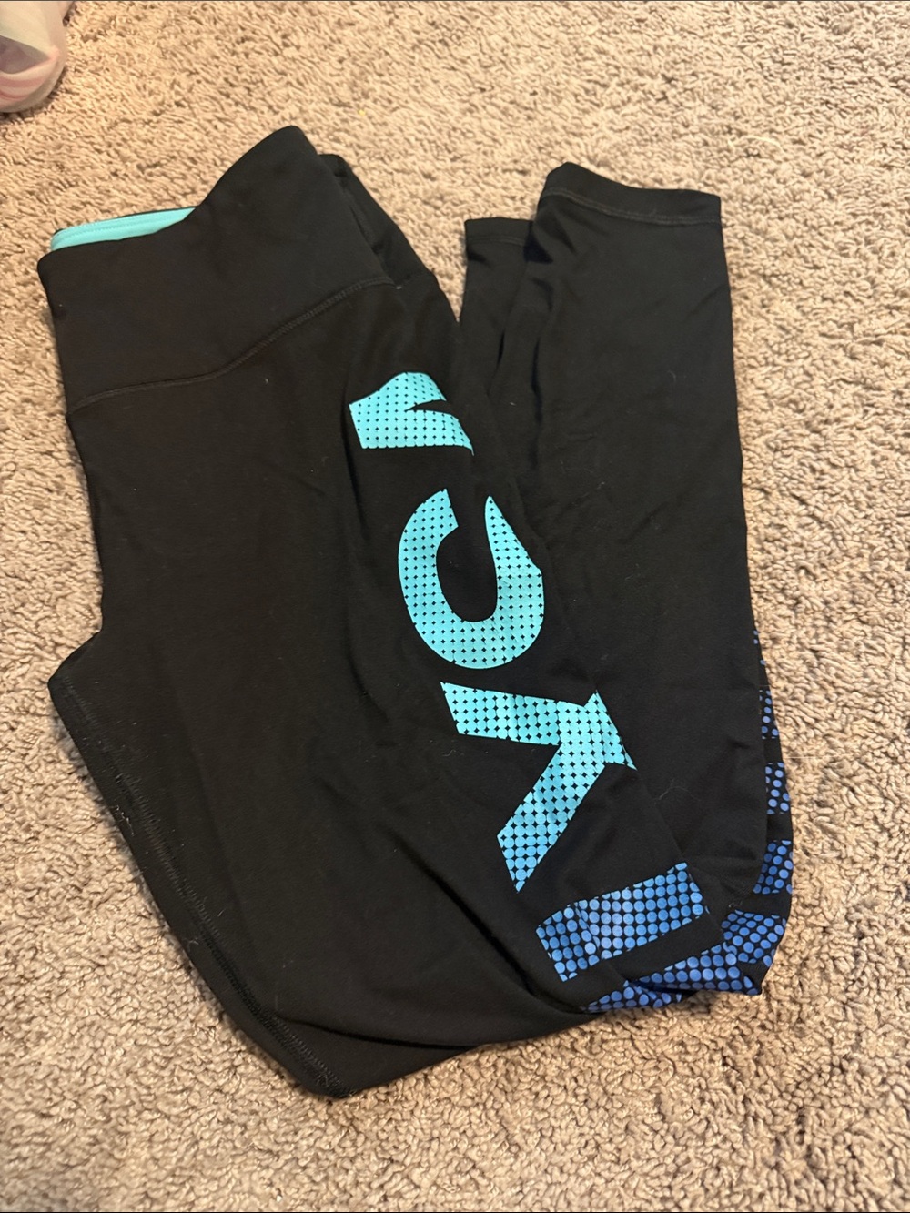 Victoria's Secret Black Leggings with Aqua Graphic